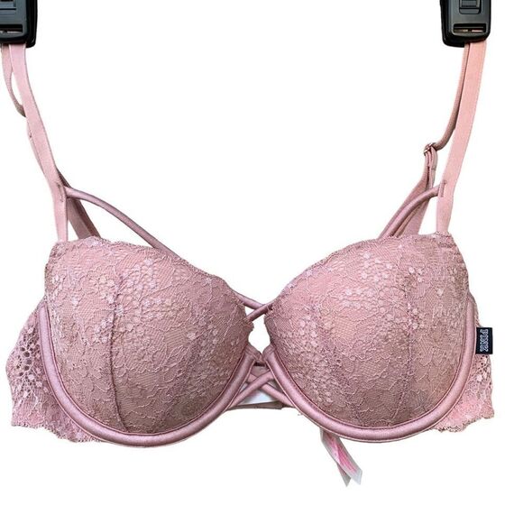 Victoria’s Secret PINK Date Push Up Bra Mauve Pink Lace size 32C - Picture 2 of 9